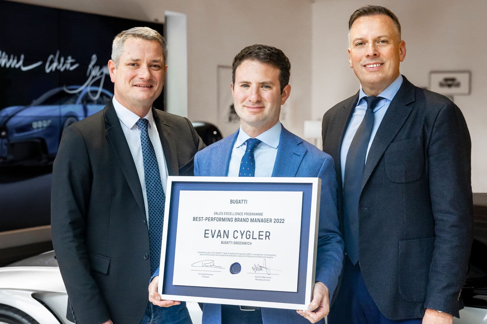 Evan Cygler of Bugatti Greenwich wins Bugatti Sales Excellence
