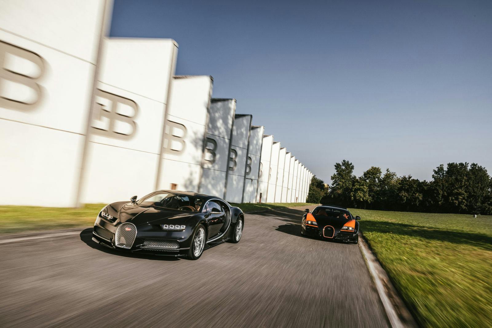 The Anniversary Tour begins: with the Veyron 16.4 Grand Sport Vitesse and the Chiron Sport from Campogalliano, Italy to Molsheim, France.