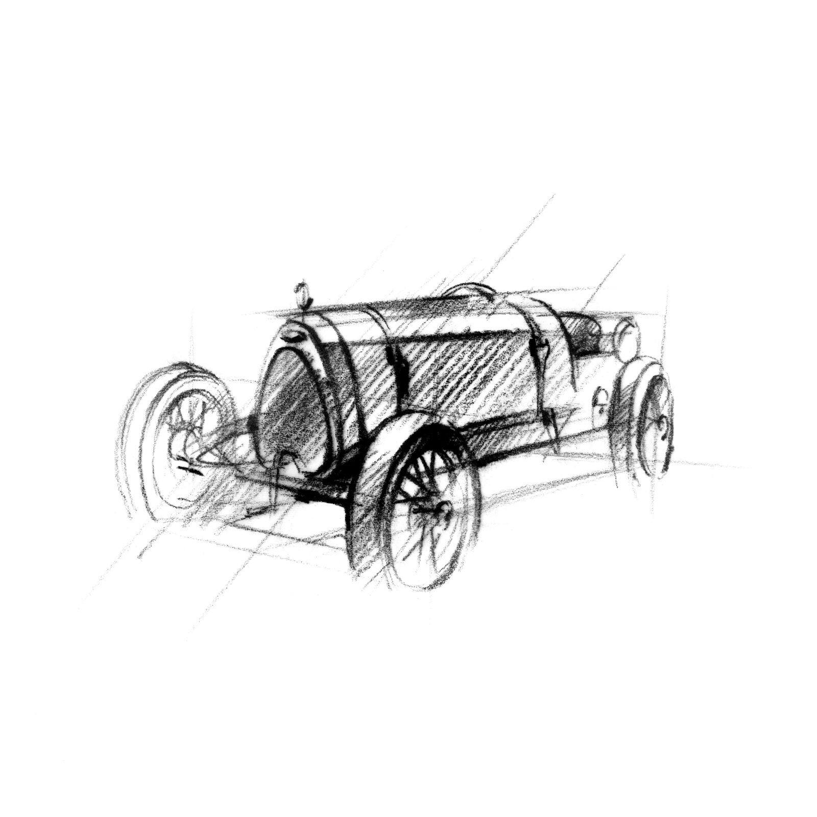 Designskizze Bugatti Type 13 „Brescia“ – Bugatti Design.