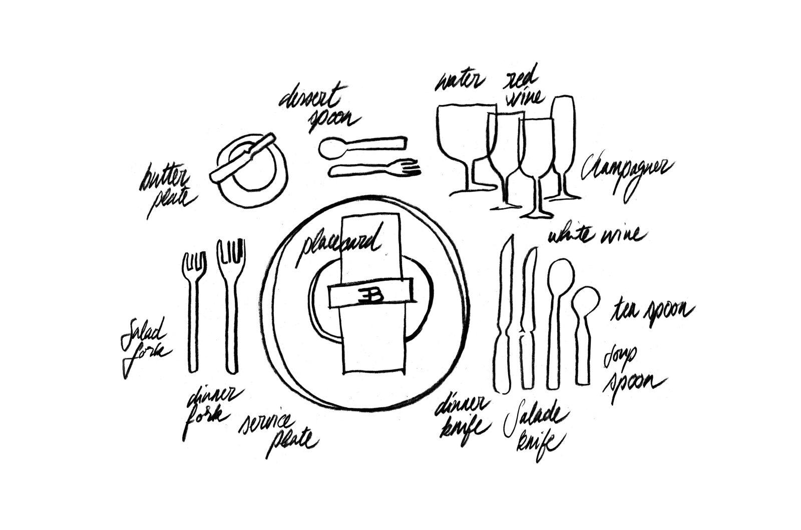 Arrangement of the table setting inspired by an original Ettore Bugatti hand sketch.