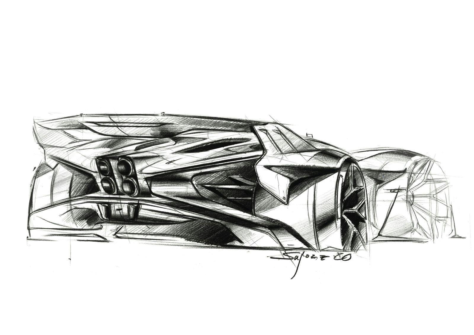 Design sketch Bugatti Bolide 3-4 rear view - Nils Sajonz, Bugatti Design.