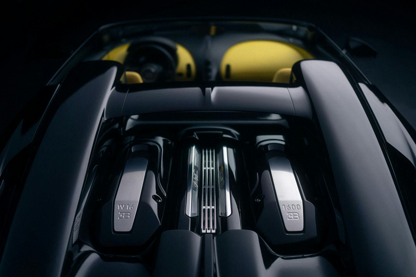 The Bugatti W16 Mistral's engine producing 1600 PS.