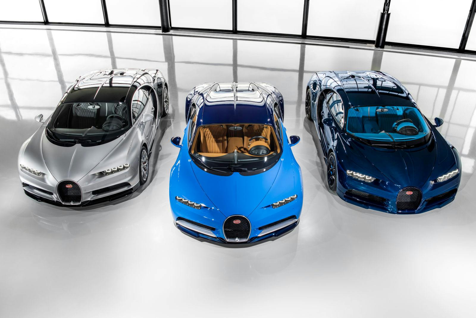 In March 2017, the first three Chiron customer cars leave the Atelier in Molsheim, France.