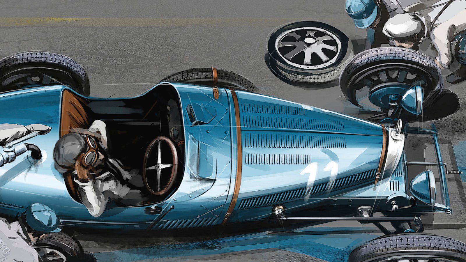Louis Chiron in a Bugatti Type 51 doing a pit stop – Bugatti Design.