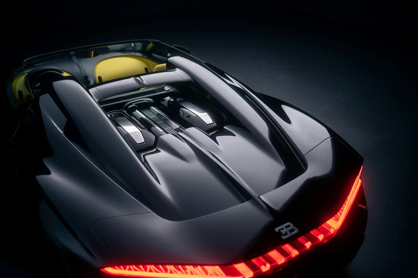 The Bugatti W16 Mistral's engine producing 1600 PS.