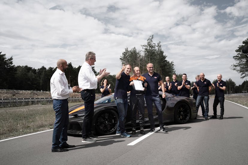 Stephan Ellrott and his team on the day the Bugatti Chiron Super Sport 300+ broke the magical 300-mile-per-hour barrier.