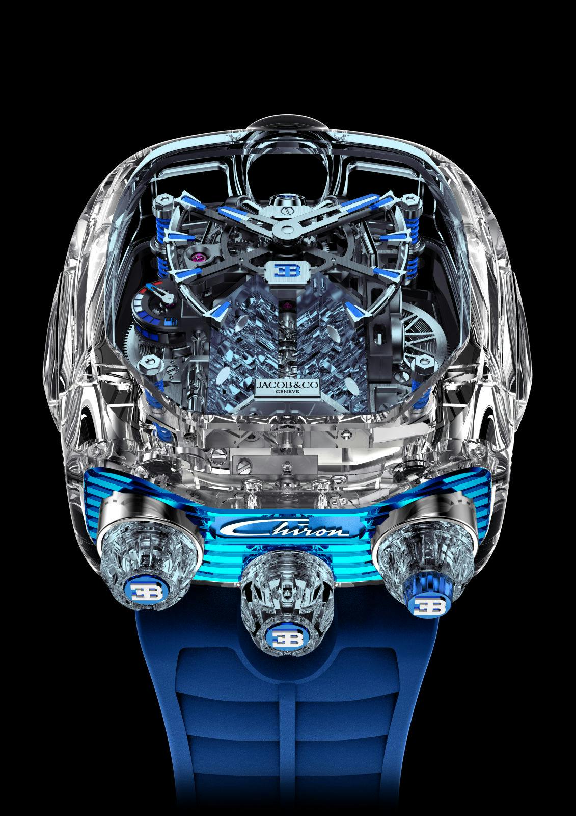 La Jacob & Co. x Bugatti Chiron Tourbillon Limited Edition “Sapphire Crystal” en bleu.