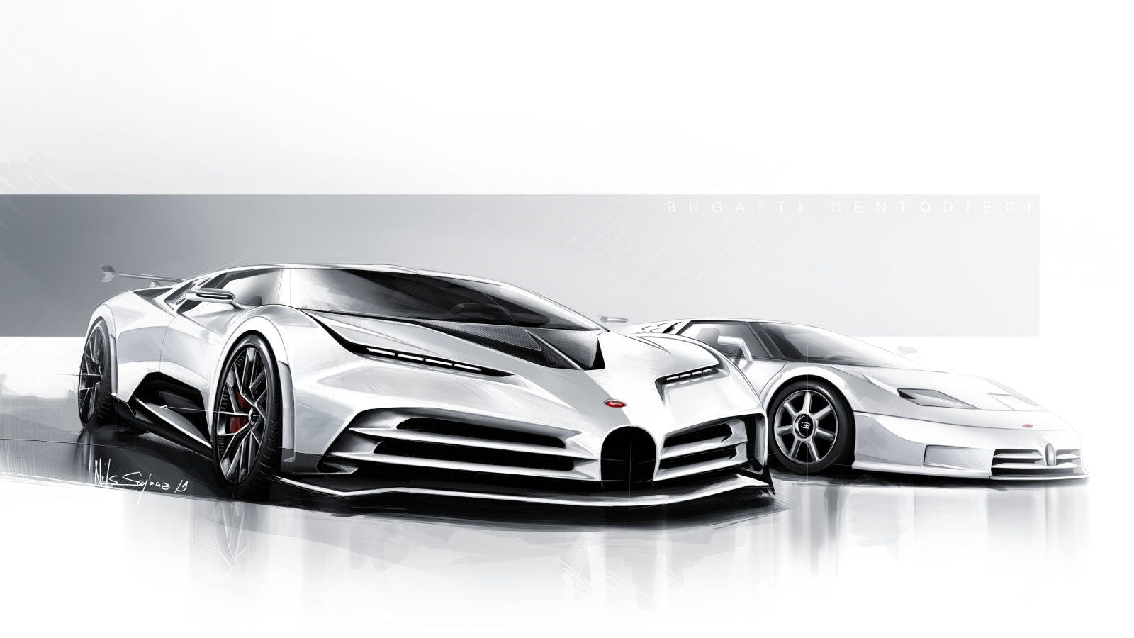Croquis de conception Bugatti Centodieci 3-4 vue de face - Nils Sajonz, Bugatti Design.