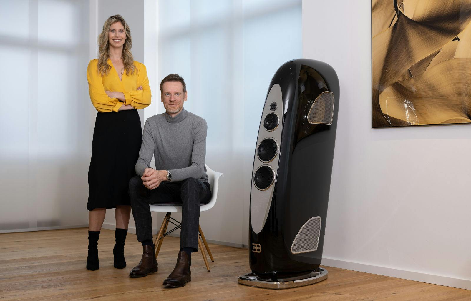 An exclusive partnership between Bugatti and TIDAL Audio. Pictured: TIDAL Audio CEO Jörn Janczak and CMO Miriam Jacnzak
