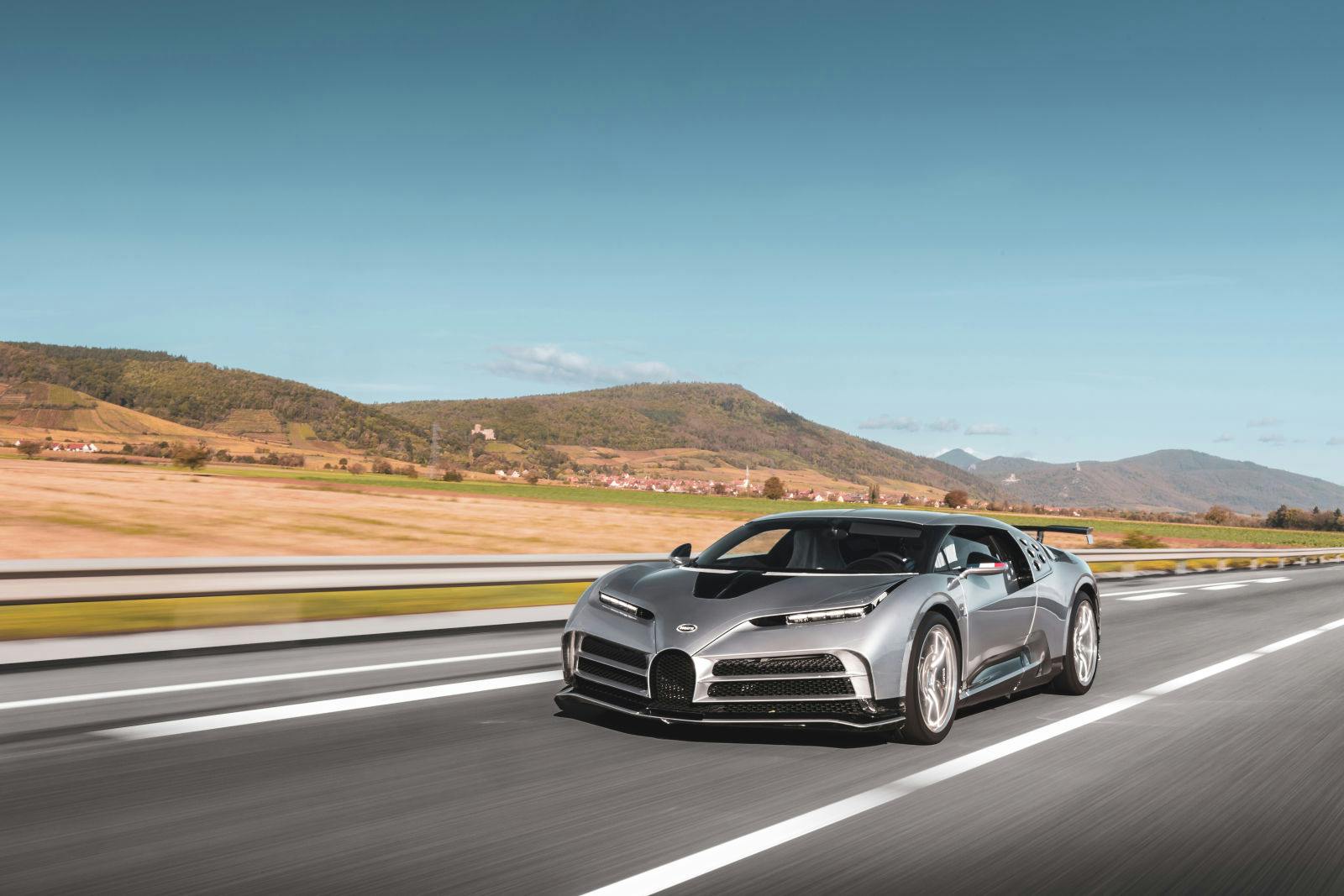 The Centodieci with its elegant 'EB110 Argent' paint finish tested on the highway.