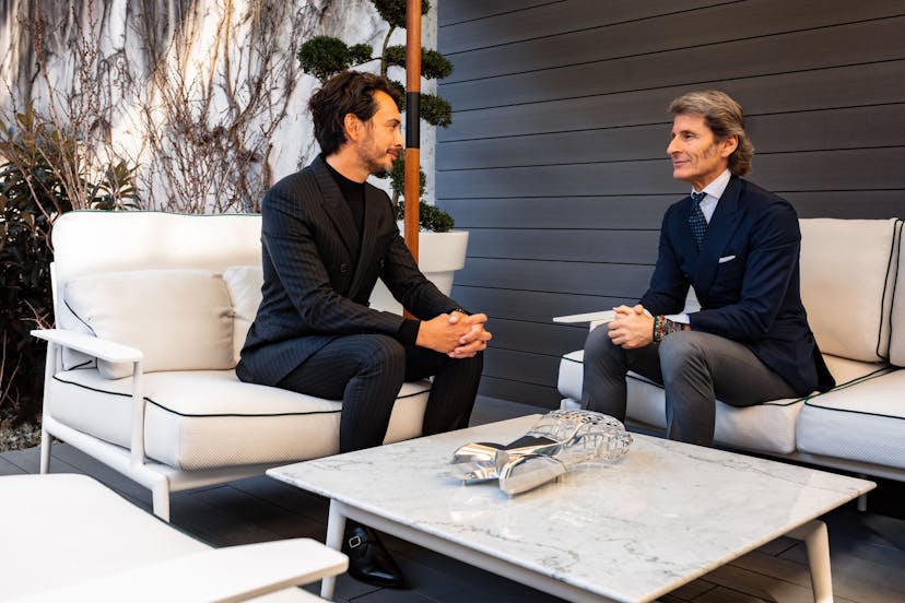 From left to right: Edouard Schumacher, CEO of Groupe Schumacher and co-founder of LS Group; Stephan Winkelmann, President of Bugatti; Paris, 2020