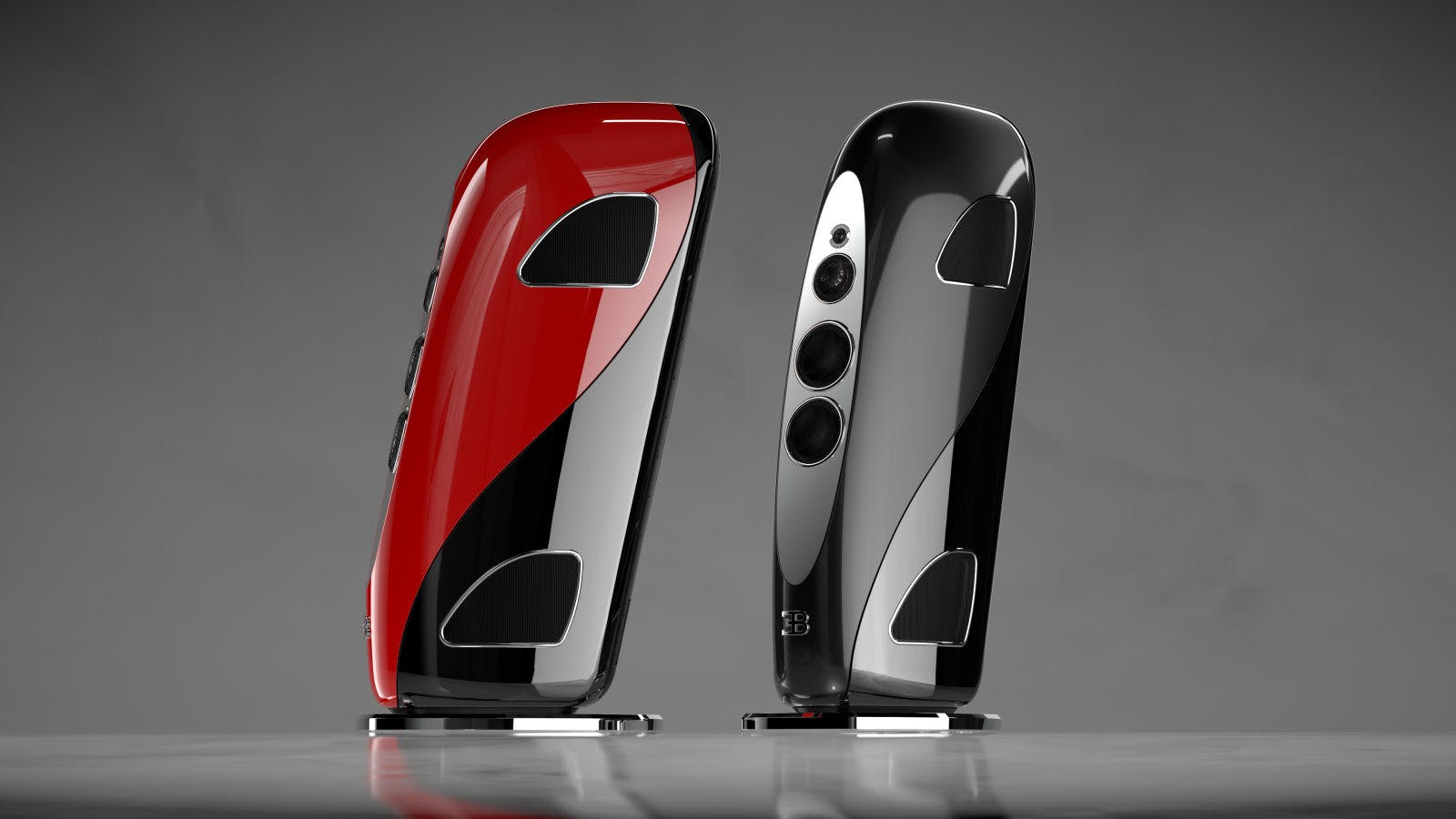 There are two main themes in the design: Monocoque and Duotone; in the picture: the Royale Duotone" speaker series."
