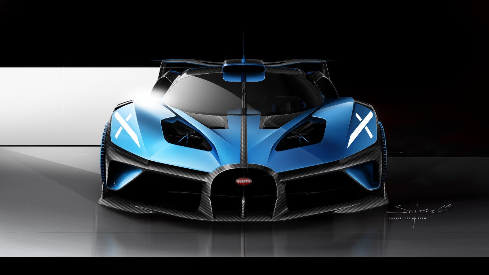 Croquis de conception Bolide Bugatti vue de face - Nils Sajonz, Bugatti Design.