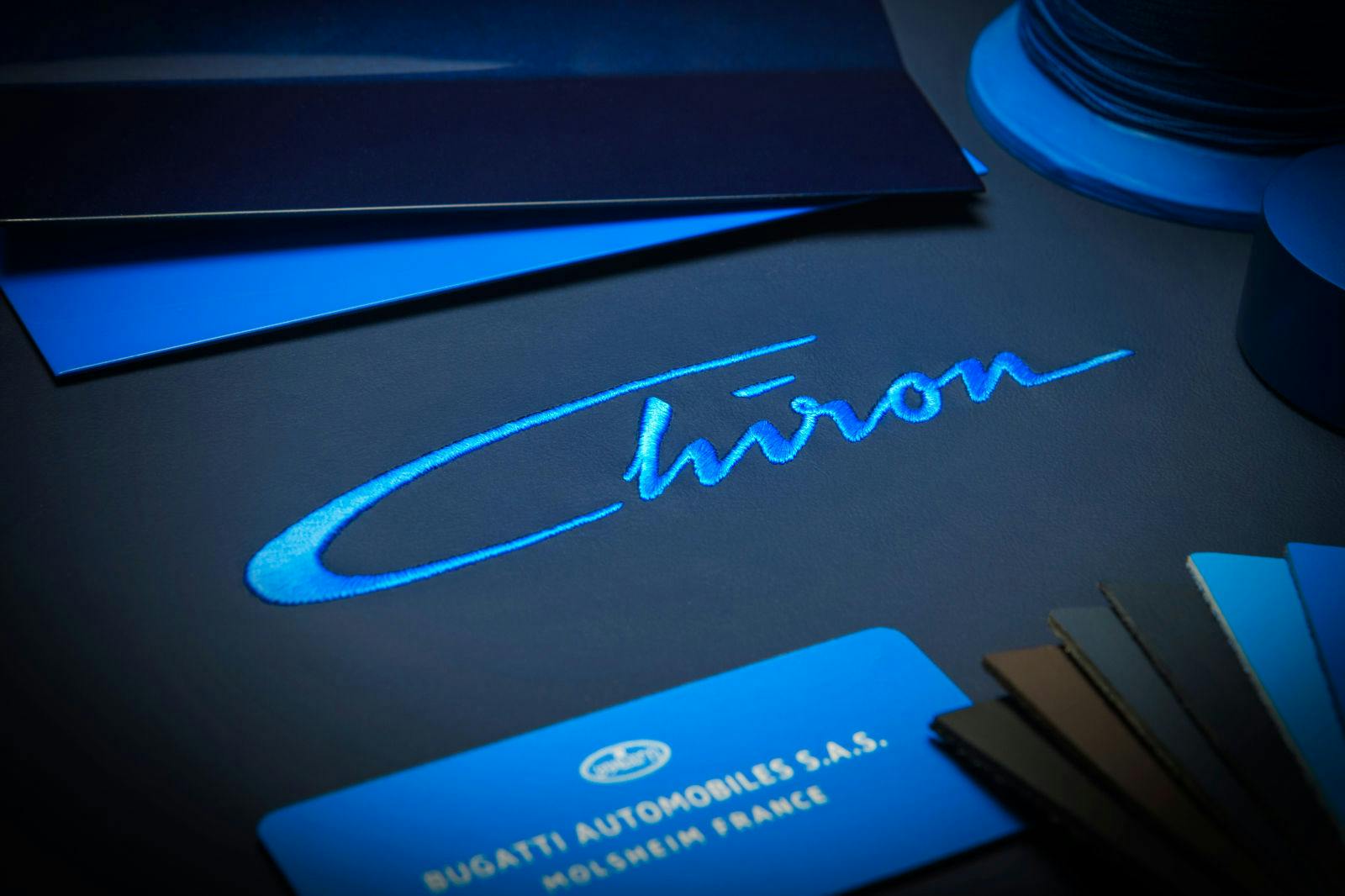 An abstracted form of Louis Chiron’s signature will be found as stitching on the headrest of the new Bugatti super sports car.
