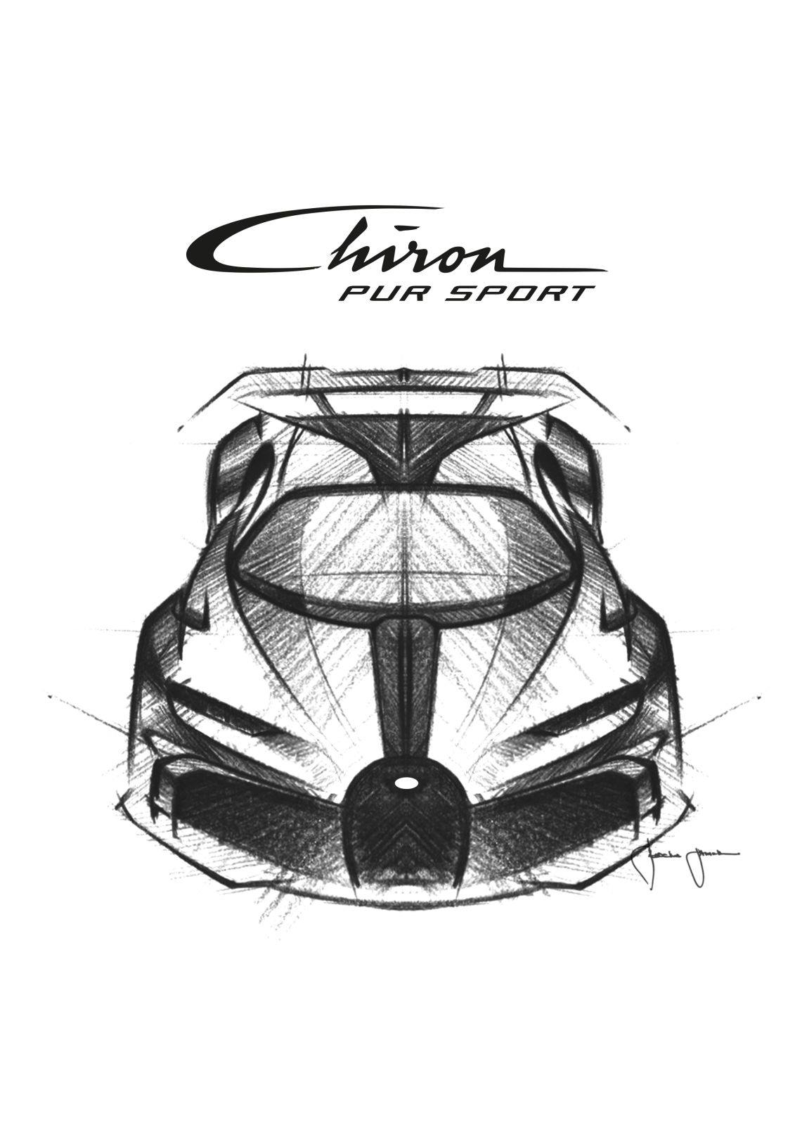 Croquis de conception Bugatti Chiron Pur Sport vue de face « tip-up » – Jascha Straub, Bugatti Design