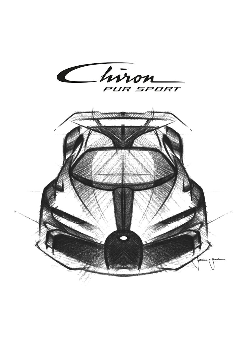 Design sketch Bugatti Chiron Pur Sport Tip-Up front – Jascha Straub, Bugatti Design