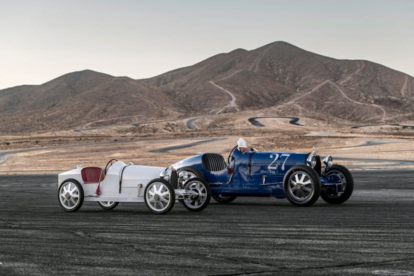 Side by side. The Bugatti Baby II with its iconic big brother the Type 35.