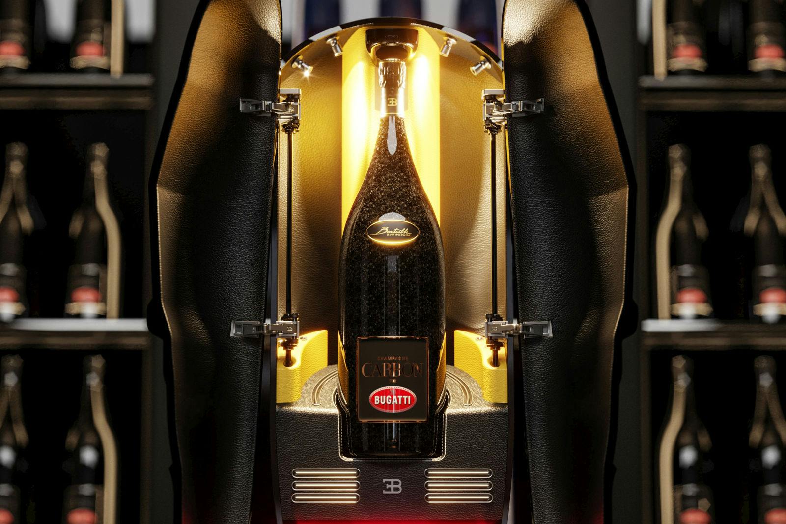 Champagne Carbon La Bouteille Sur Mesure ist von dem Personalisierungsprogramm von Bugatti inspiriert.