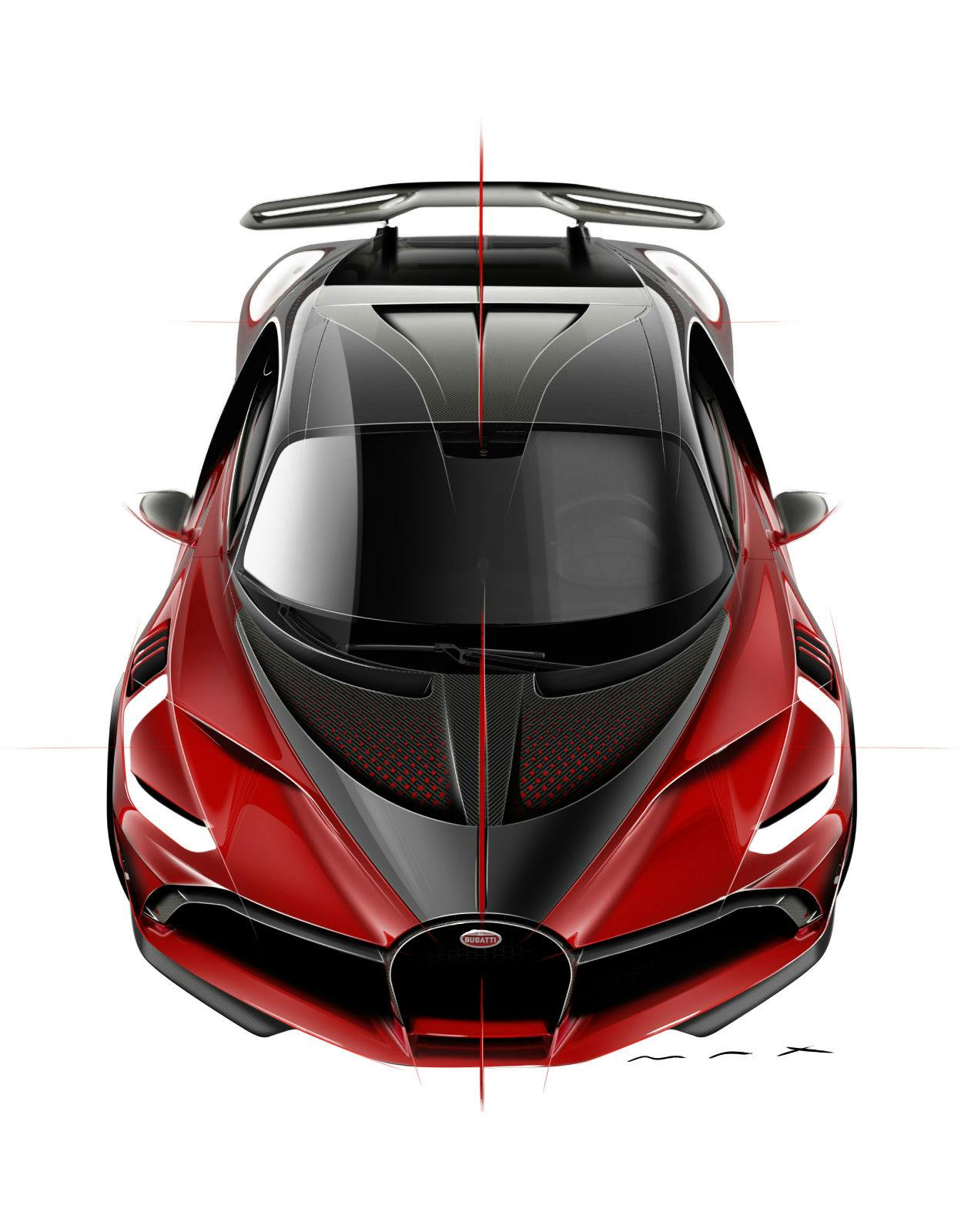 Der Bugatti Divo „Lady Bug“ in den Sonderfarben „Customer Special Red“ und „Graphite“.