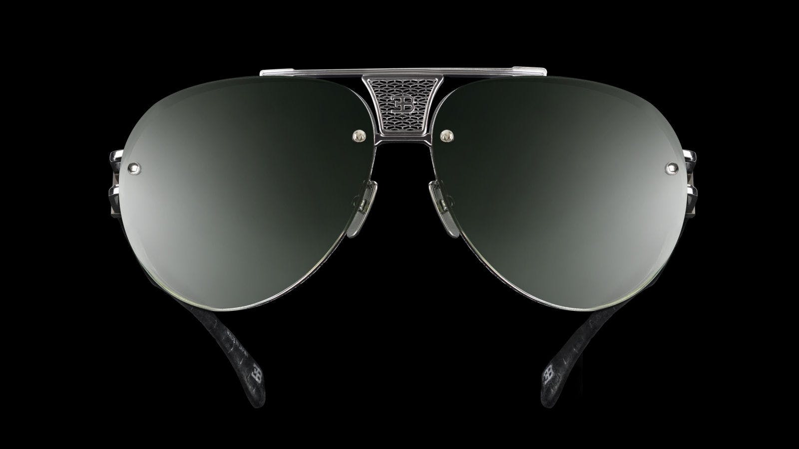 05. 925  Sterling Silver and Embossed Leather Temples, Bugatti Eyewear Collection One.