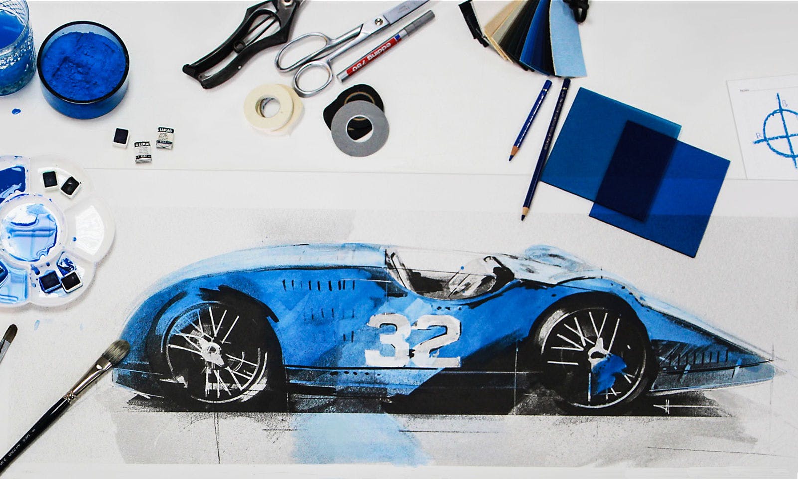 Die Neuinterpretation von Achim Anscheidt von den Farben „French Racing Blue“ und „Bugatti Blue“.